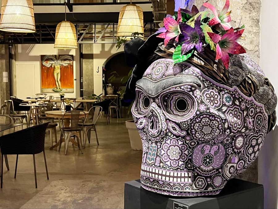A skull display inside Dôce 18 Concept House