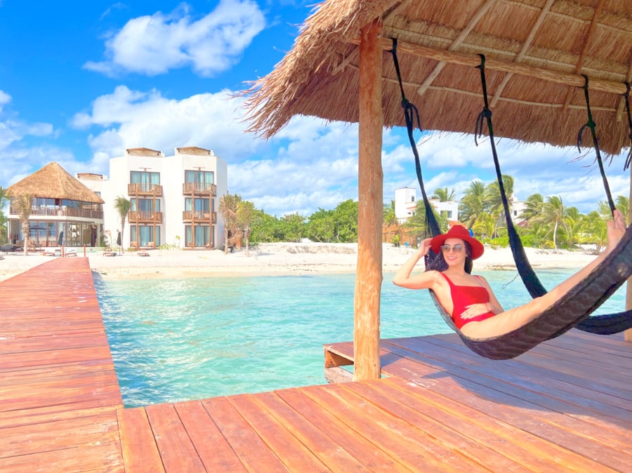 View of Clara in hammocks at the Nerea Hotel dock