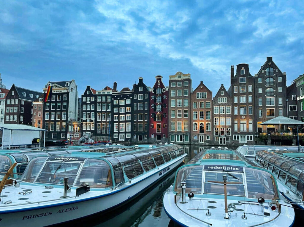 View of the boats docked in Amsterdam