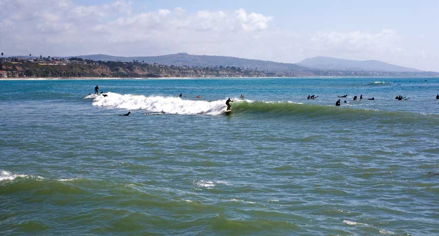 View of surfers in Doheny State Beach