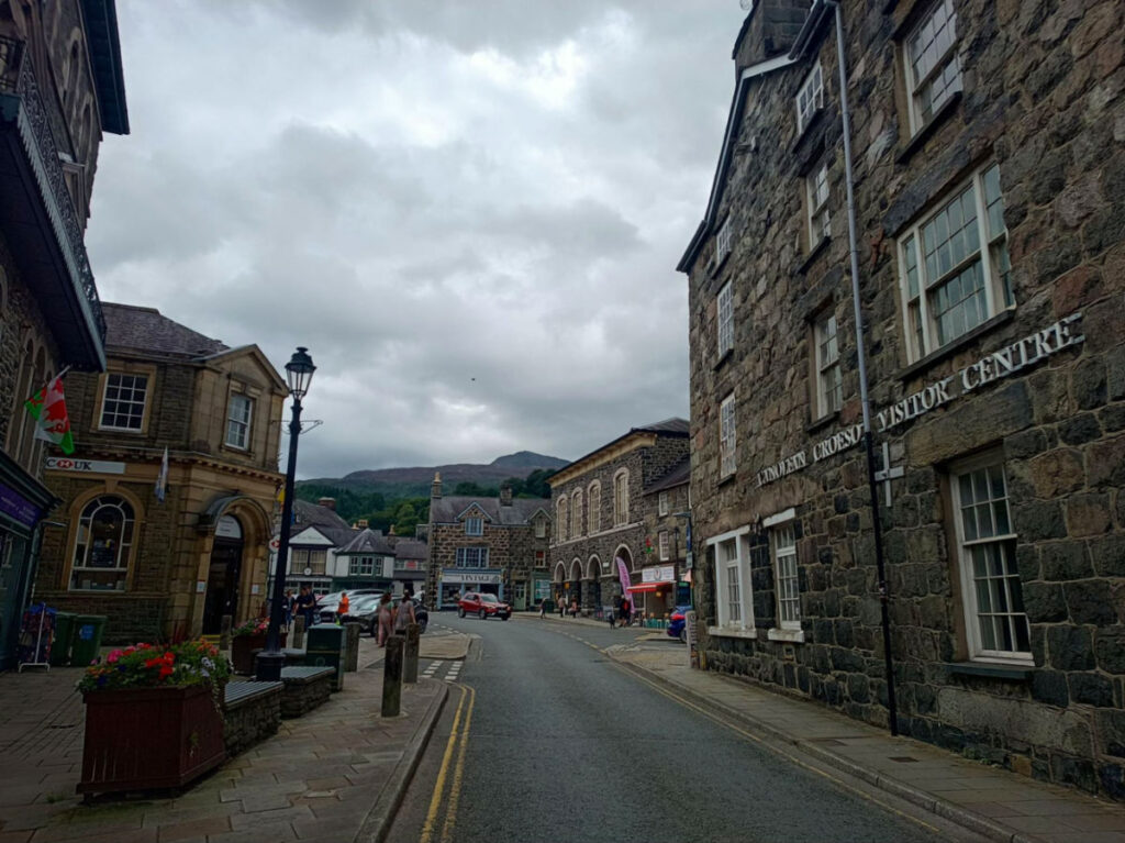 View of the street near Dolgellau visitor center