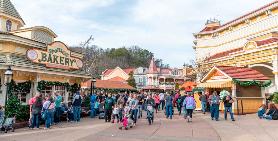 View of people enjoying their day at the Dollywood theme park