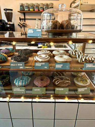 View of the displayed donuts at Kilted Donut