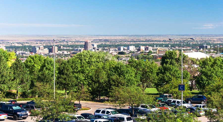 Overlooking view of Downtown Albuquerque from the airport