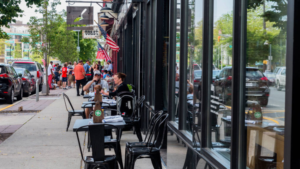 Outdoor dining area on restaurants in downtown Asbury Park