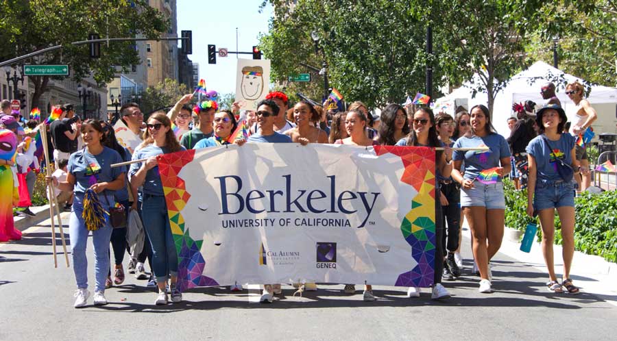 Students from UC Berkeley having a parade in Downtown Berkeley