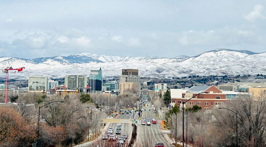 View of cars on the road in downtown Boise