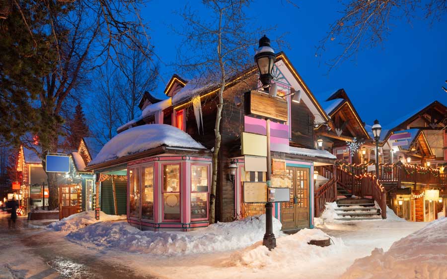 View at Downtown Breckenridge with lights at night