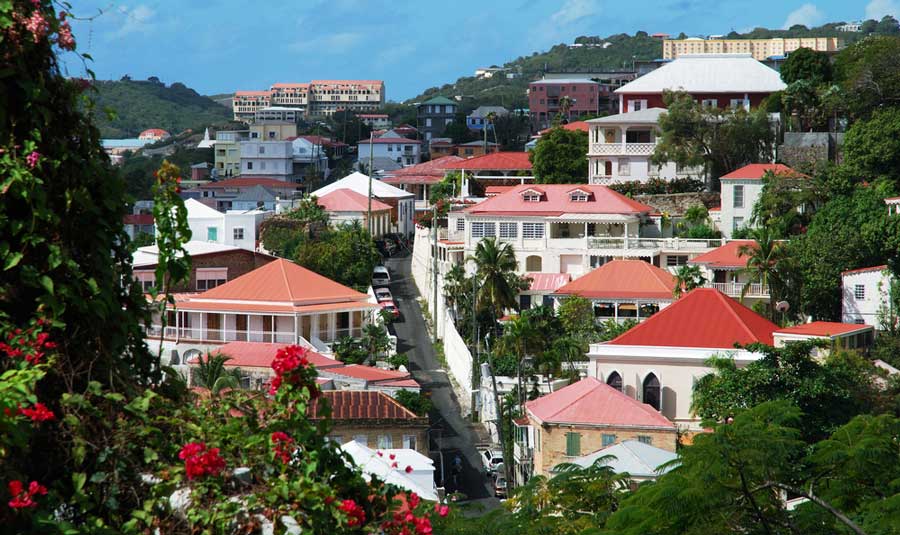 Overlooking view of a neighborhood in Downtown Charlotte Amalie