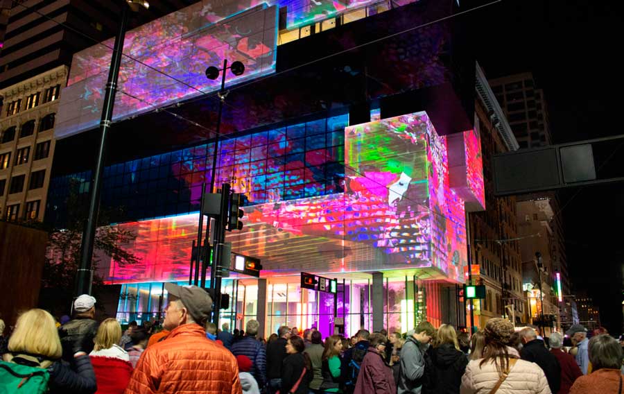 People roaming around in Cincinnati at night