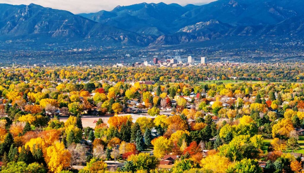 Aerial view of Downtown Colorado Springs, Colorado