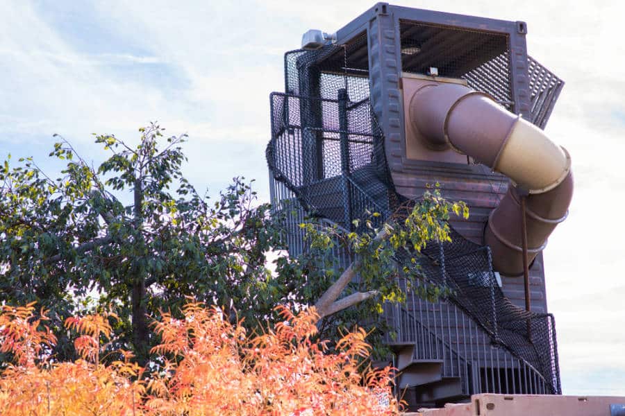 View of a huge slide in Container Village Park in downtown Las Vegas