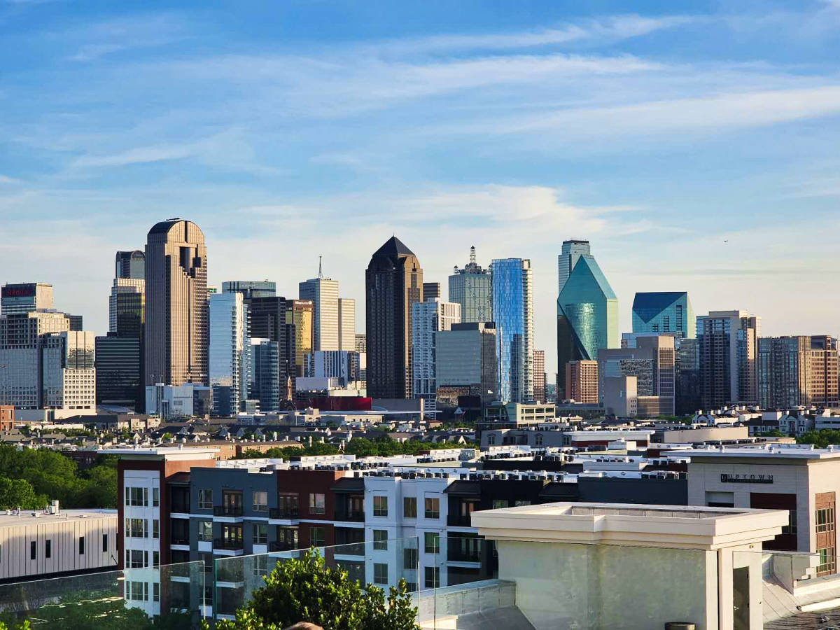 Panoramic view of the Downtown Dallas from a viewpoint in Uptown, Texas