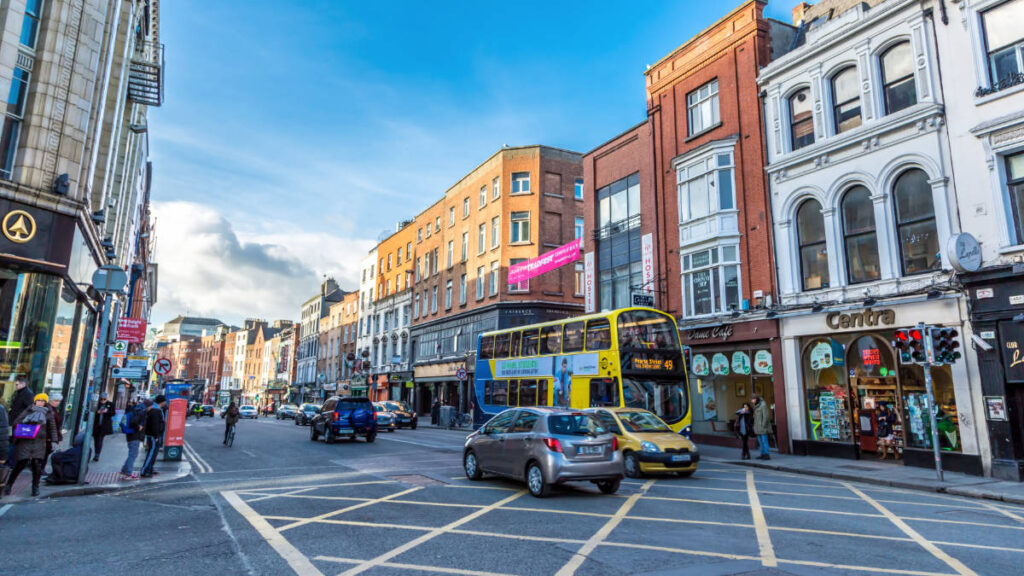 Different kind of vehicles at downtown Dublin