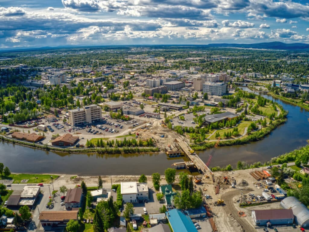 Aerial view of downtown Fairbanks during summer season