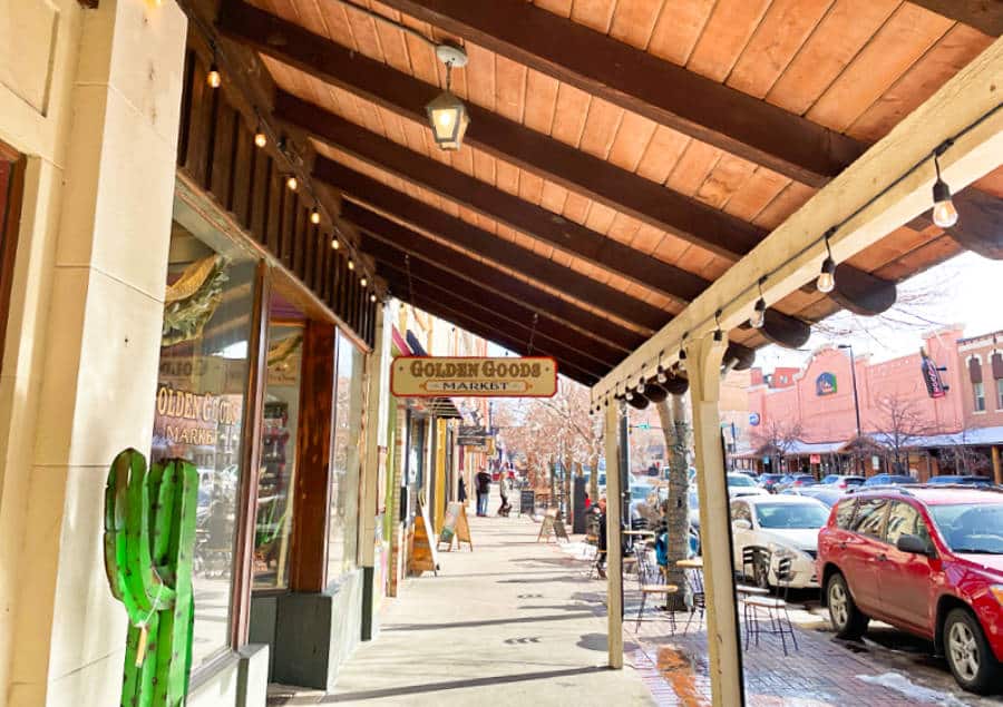 View of the shops and restaurants at Downtown Golden