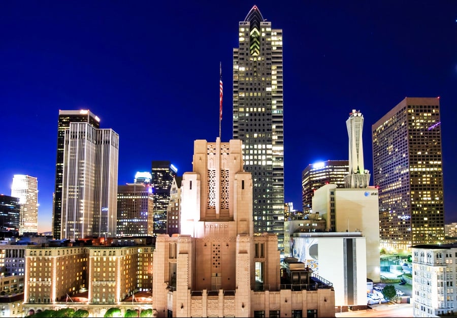 Cityscape view of downtown LA from Perch restaurant