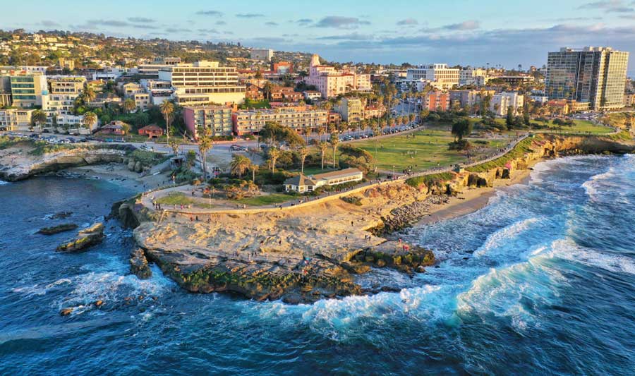 Aerial view of the coast in Downtown La Jolla