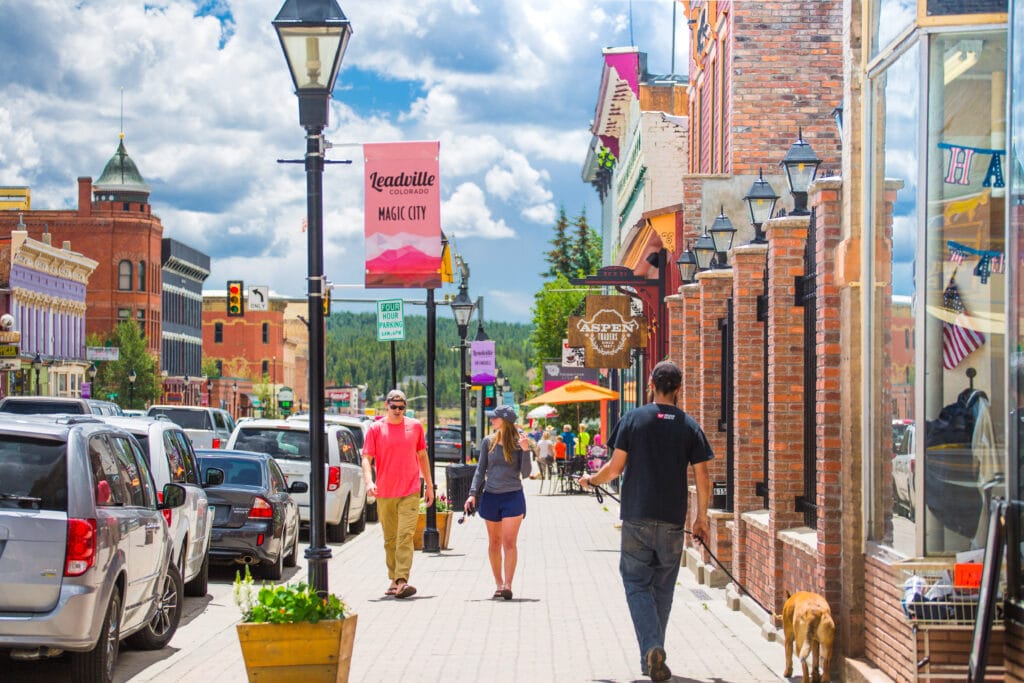 Visitors walking down main street in Leadville, Colorado