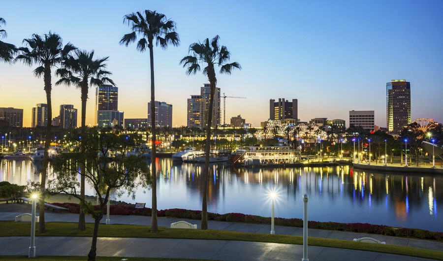 Scenic view of Downtown Long Beach during sunset