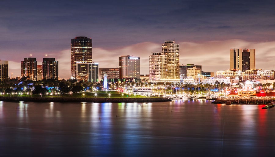 View of the Long Beach skyline at night