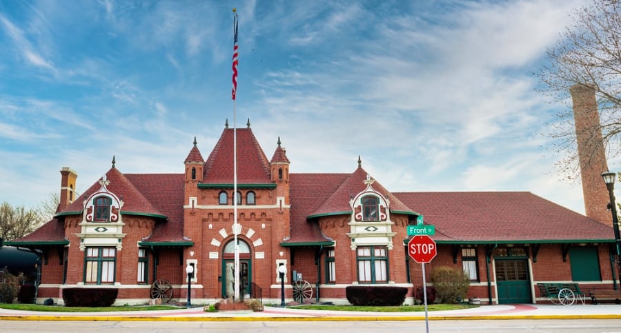 Exterior view of the historic train depot museum in downtown Nampa