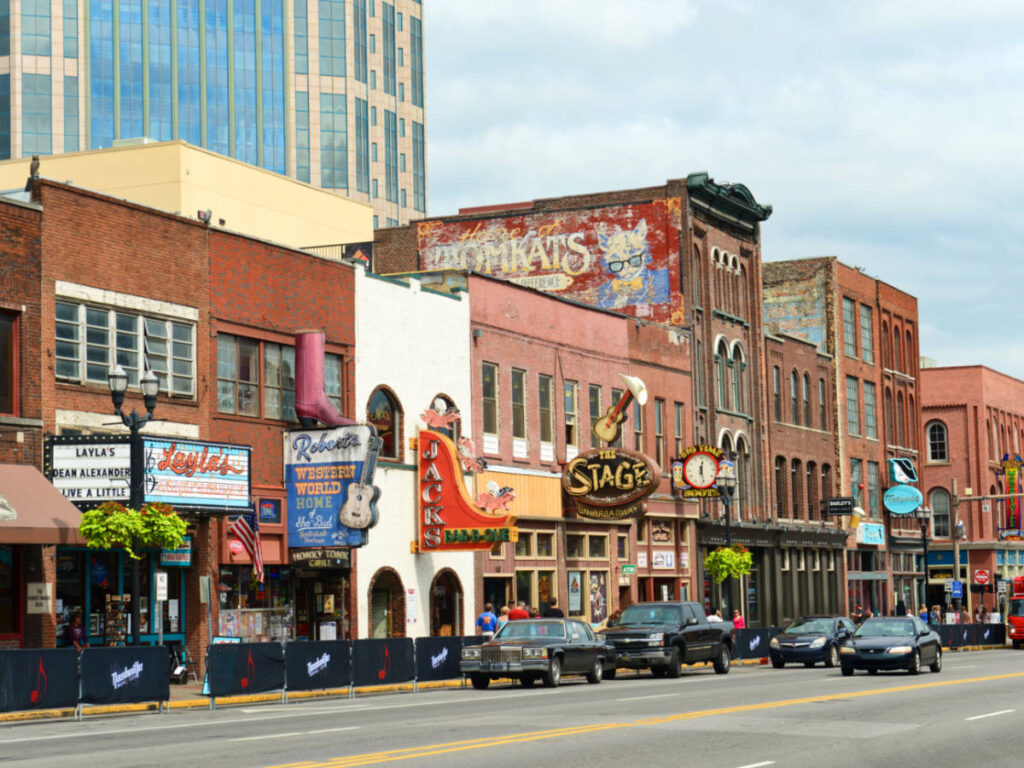 View of the buildings and not so busy street of Downtown Nashville