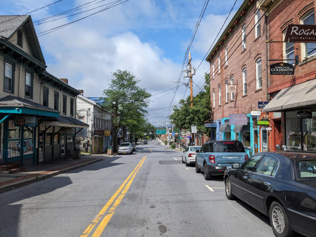 Cars parked on the side of a street in Downtown New Paltz