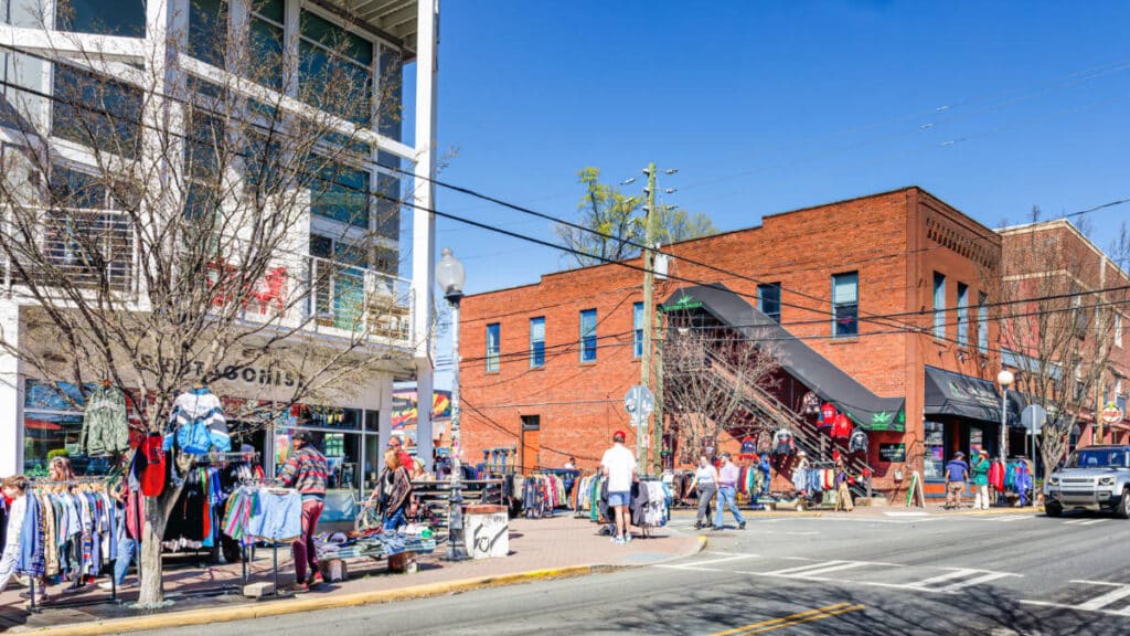 View of the people at the outdoor market in downtown North Davidson