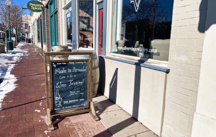 A chalkboard outside the shop and eatery in Olde Town Arvada