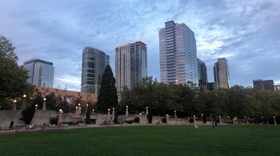 View from the Bellevue's Downtown Park before nighttime