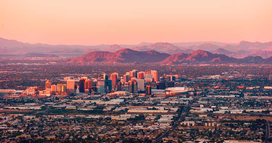 Colorful sky over Downtown Phoenix in Arizona