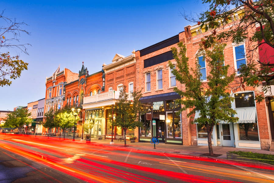 View of the buildings at Downtown Provo during dusk