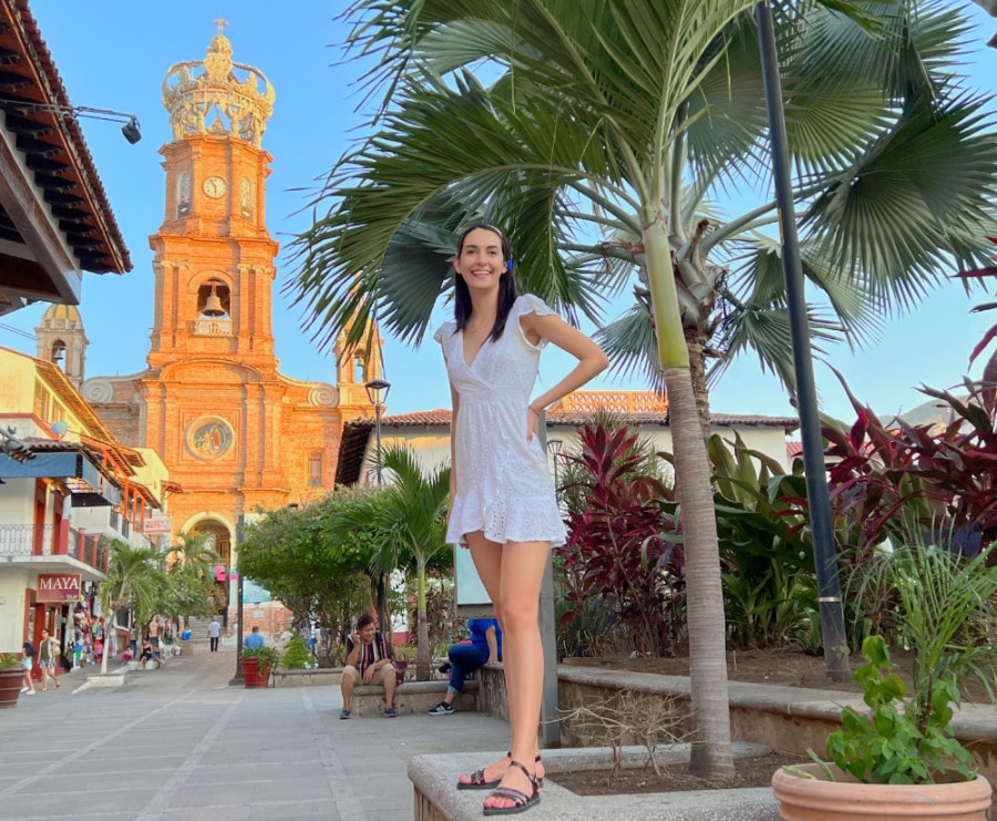 Clara posing for a picture in Downtown Puerto Vallarta