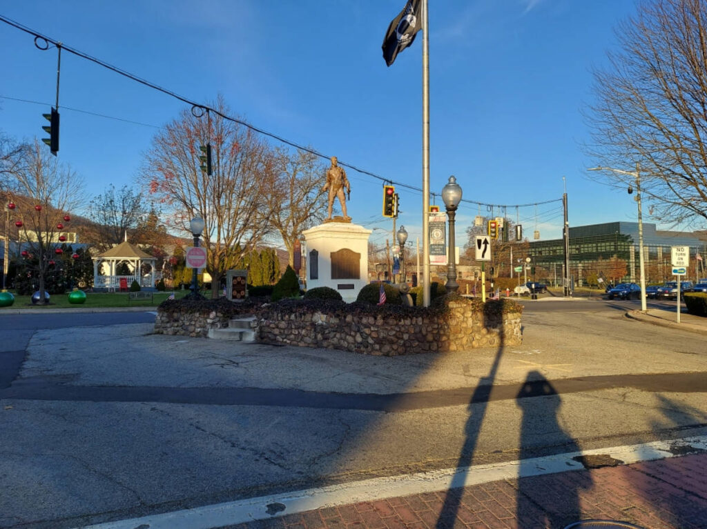Clear blue sky over Downtown Suffern