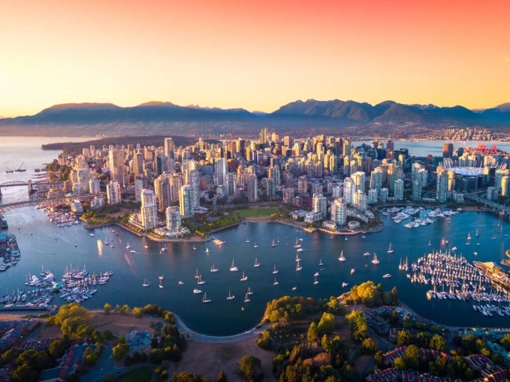 Colorful sky over Downtown Vancouver during sunset