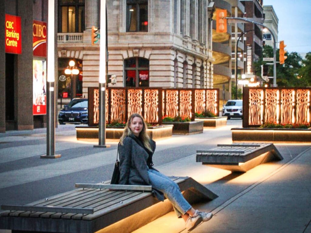 The author, Taylor Herperger posing for a photo in Downtown Winnipeg, Manitoba