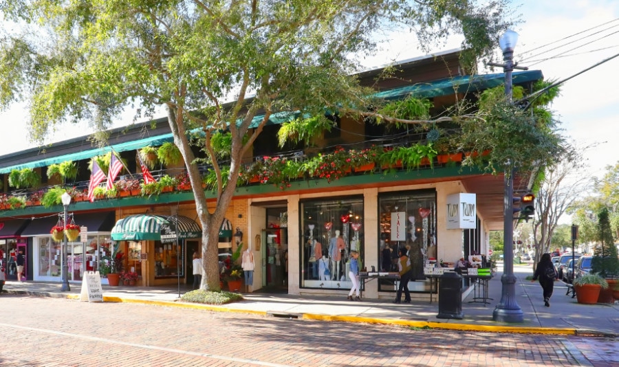 View of shops in downtown Winer Park