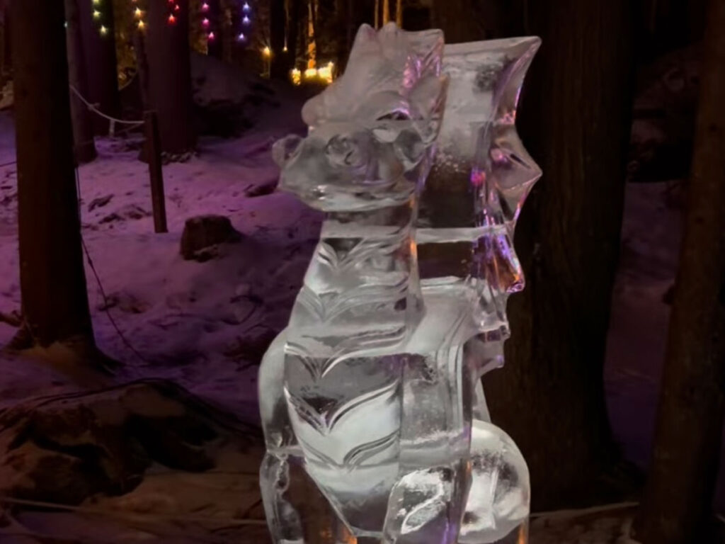 A Dragon sculpture on display at the Ice Castles