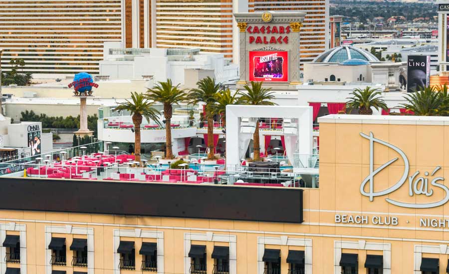 The rooftop of Drai’s Beachclub & Nightclub from afar