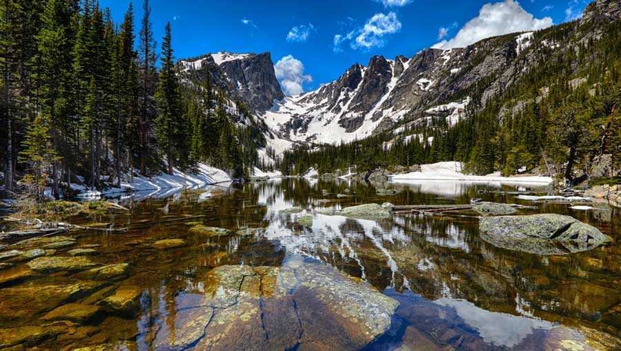 View of the clear water in Dream Lake