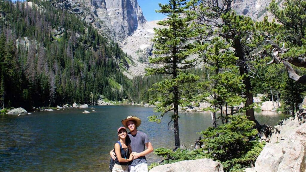 Abigail with her husband posing for a photo at Dream Lake