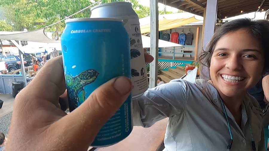 The author and his wife having a toast with their drinks on can