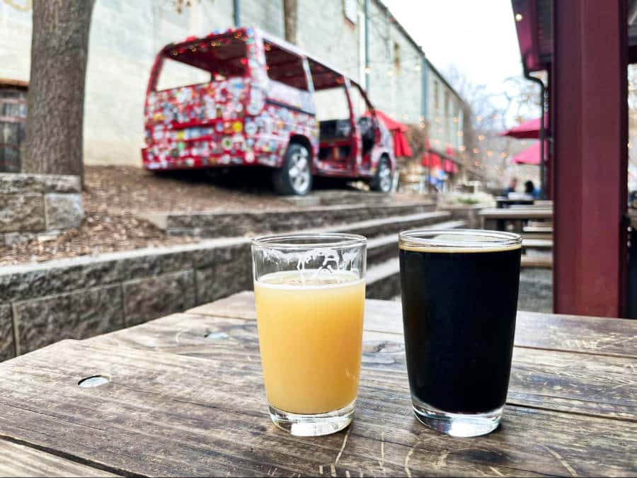 View of two different drinks from Burial Beer Co.