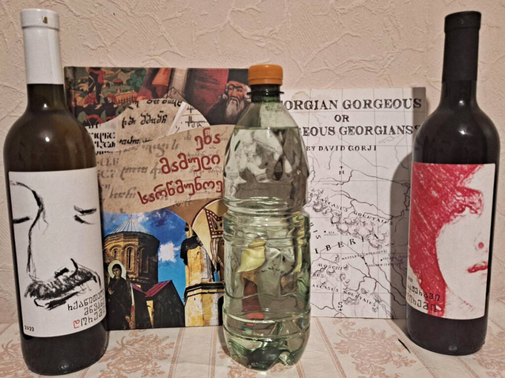 Variety of bottle of drinks and tapestry