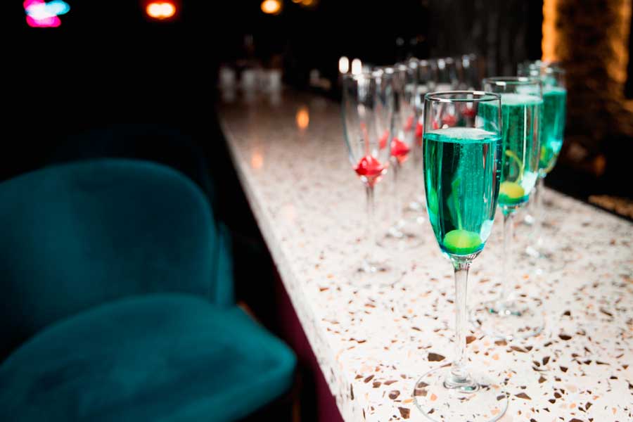 Drinks on a bar counter
