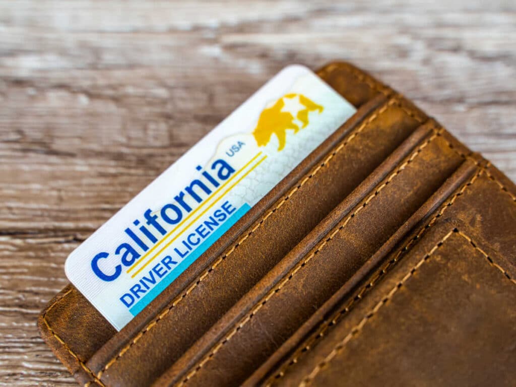 A driver's license on a wallet