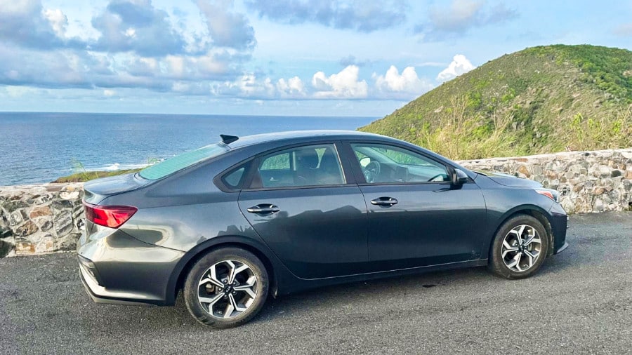 View of a car driving around the East End of St. Croix