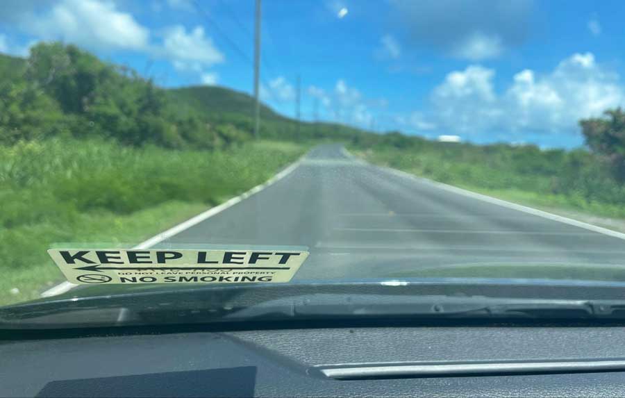 View of the driver while driving a car in St. Croix