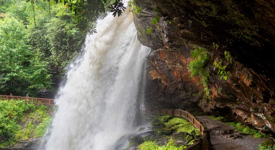 Water flowing from the Dry Falls in Nantahala National Forest